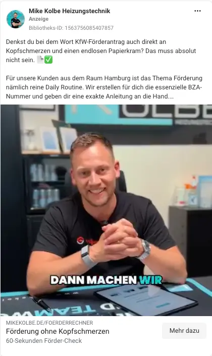 Meta-Video-Anzeige: Förderung ohne Kopfschmerzen, der 60-Sekunden-Förder-Check