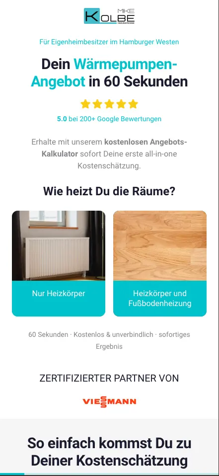 Angebots-Funnel: Dein Wärmepumpen-Angebot in 60 Sekunden mit sofortiger Kostenschätzung