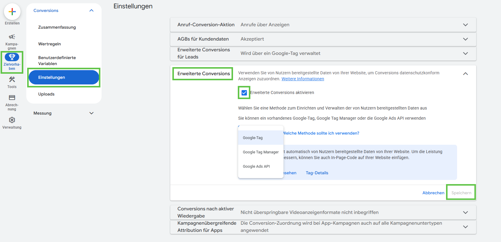 Enhanced Conversions Google Ads aktivieren